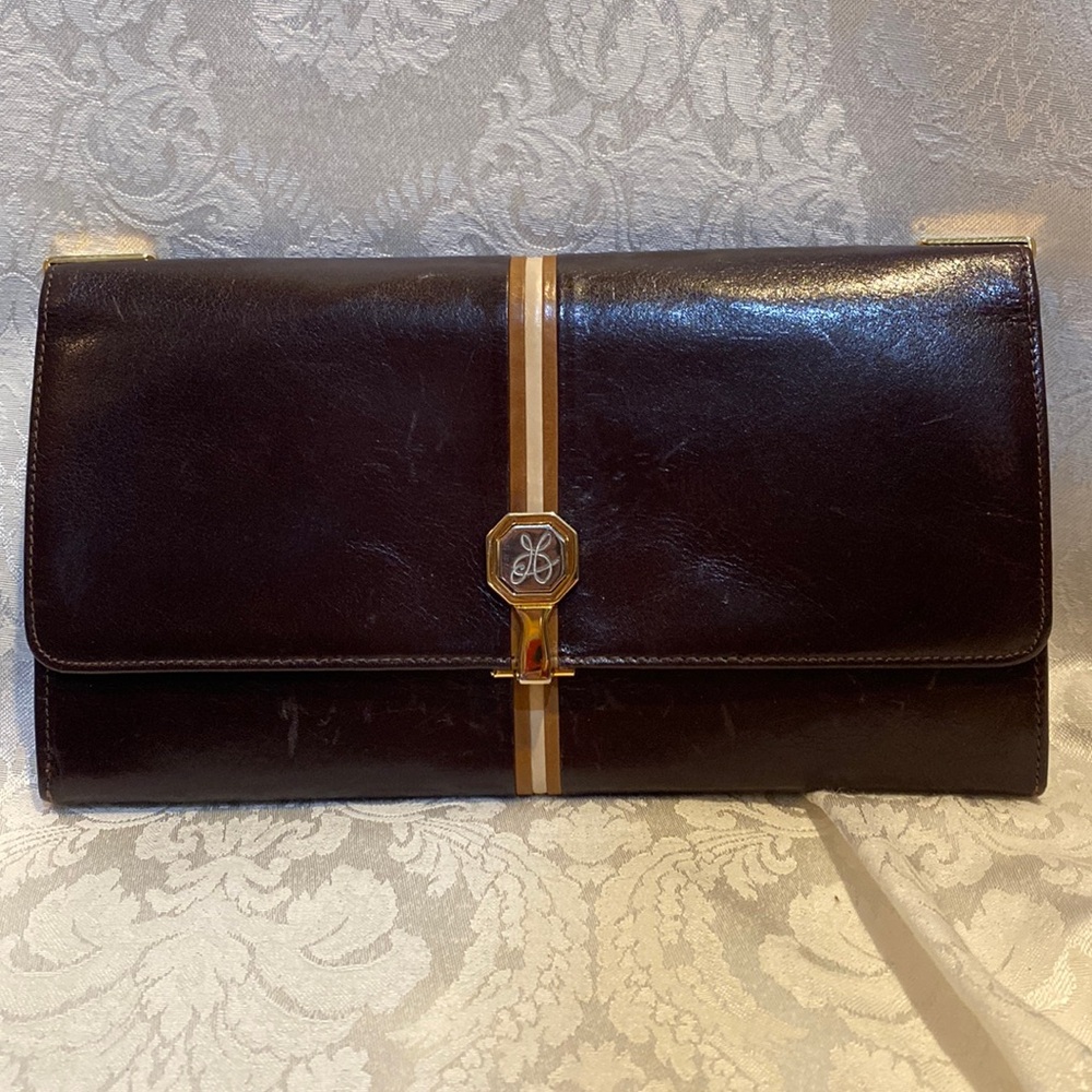 Gorgeous Linea Pelle brown calf leather clutch purse